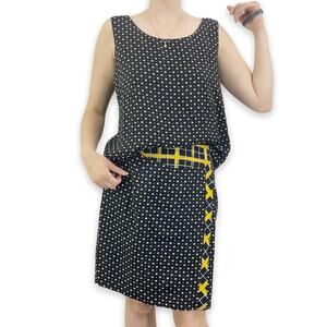 90s HW Vintage Black Yellow Polka Dot Plaid Skirt Tank Top Set